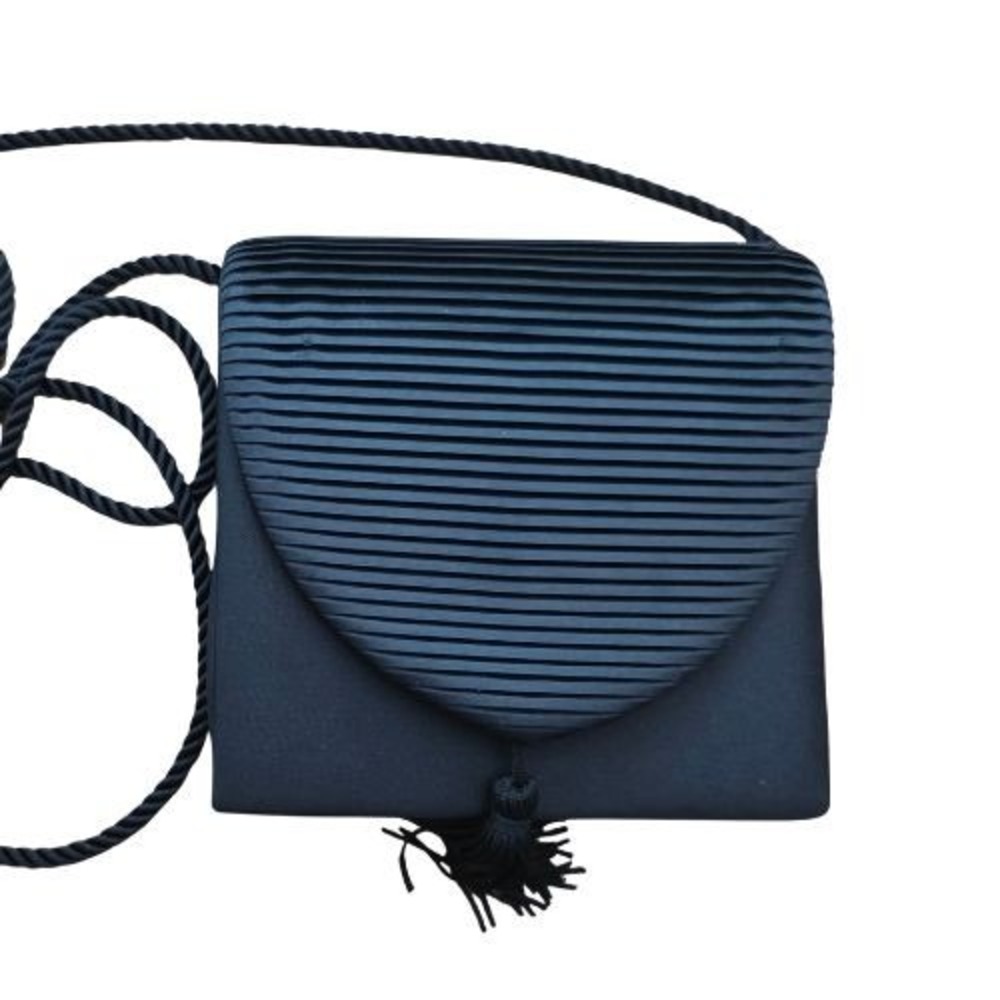 Black Satin Pleated Evening Crossbody Bag with Tassel and Rope Straps Formal‎